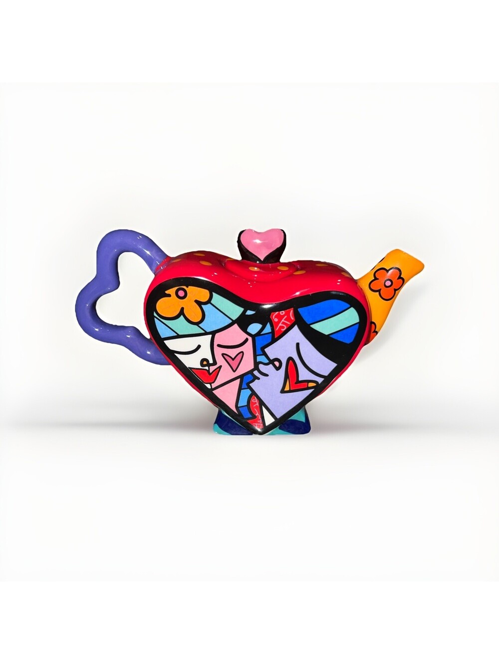 Romero Britto Heart Shape Teapot 2010 The Kiss Colorful Pop Art